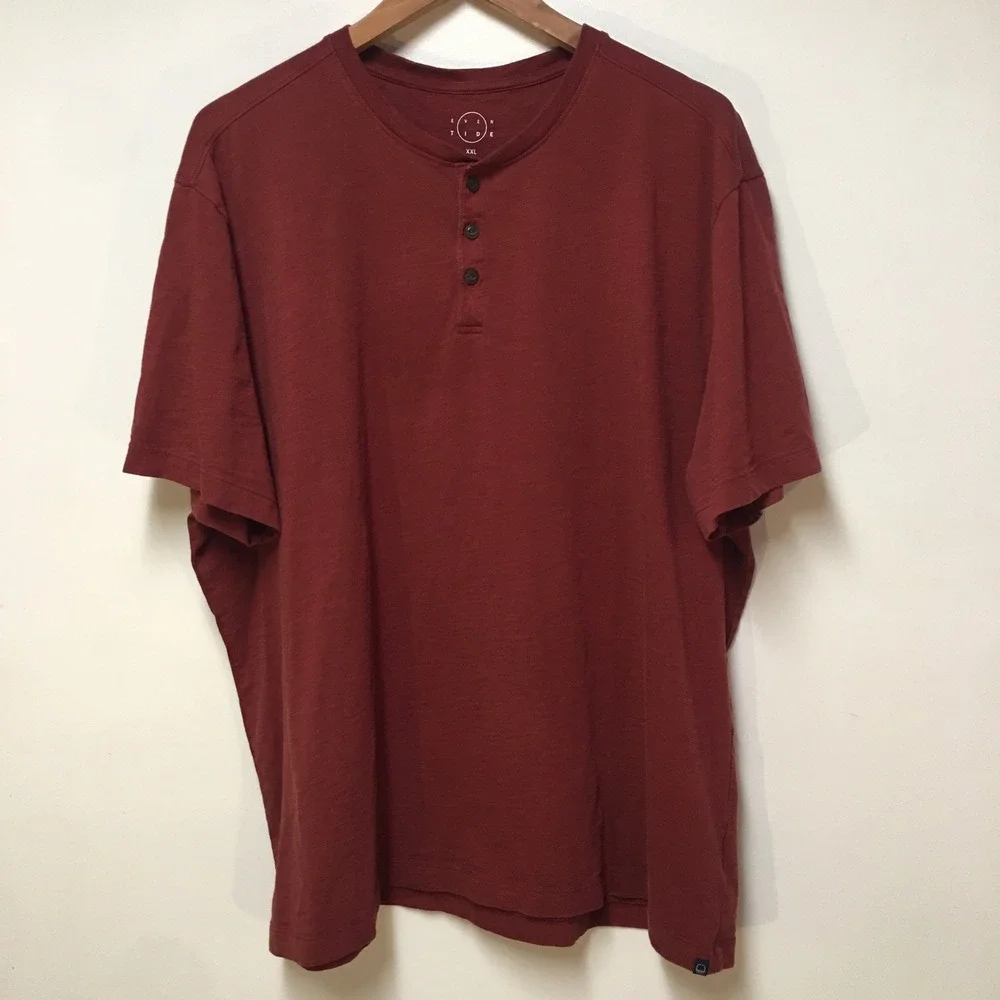 Even Tide Henley Shirt Mens XXL Red Short Sleeve 100% Cotton Peruvian Slub - Picture 1 of 9